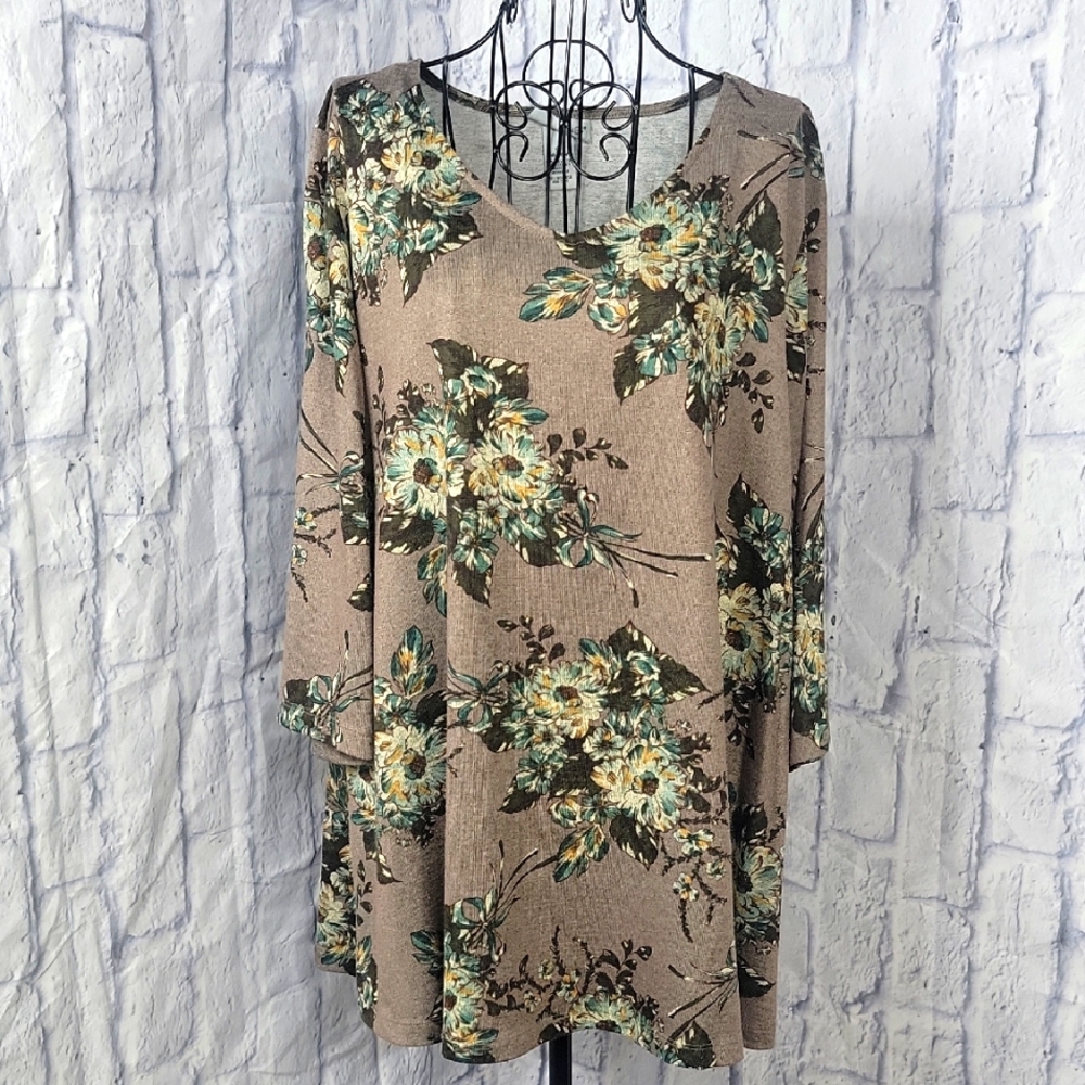 Catherines Brown and Yellow Blouse Elegant Top